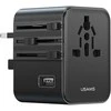 Kelioninis įkroviklis Adapteris USAMS CC308 2xUSB-C 17W 4in1 US/AU/EU/UK juodos spalvos