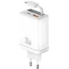 Laidinis įkroviklis USAMS Xiang Series CC296 30W 1xUSB-C 1xUSB-A + USB-C kabelis baltos spalvos