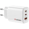 Verbatim GaN Travel Charger Essentials 65W, 2×USB-C PD, 1×USB-A QC, EU Plug, Baltas