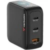 Verbatim Mini GaN Charger 100W with Ekranas, 2× USB-C PD, 1× USB-A QC 3.0, Juodas