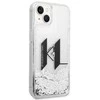 Karl Lagerfeld Liquid Glitter Big KL dėklas iPhone 14 telefonui - sidabrinis