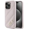 Karl Lagerfeld KLHCP15XPQDSMGP Apple iPhone 15 Pro Max 6.7″ rožinės spalvos kietas dėklas Diagonal Quilted Script