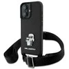 Karl Lagerfeld KLHCP16SSAKCPBK Apple iPhone 16 6.1" dėklas telefonui juodos spalvos Saffiano Karl&amp;Choupette Metal Pin CBDY Strap