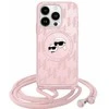 Apple iPhone 13 / 14 / 15 Karl Lagerfeld Hardcase IML Crossbody Monogram Karl &amp; Choupette Head MagSafe (KLHMP15SHCKCKLCP) dėklas telefonui rožinės spalvos