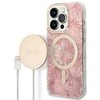 Rinkinys Guess GUBPP14LHJEACSP Case+ Charger Apple iPhone 14 Pro 6,1" dėklas telefonui rožinės spalvos hard case Jungle MagSafe