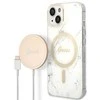 Rinkinys Guess GUBPP14SHMEACSH Case+ Charger iPhone 14 6,1" baltas kietas dėklas Marble MagSafe
