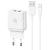 USAMS Laidinis įkroviklis 2xUSB 18W + kabelis Lightning/USB-A Fast Charging baltos spalvos series HC HCXLTZ01