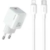 USAMS įkroviklis 1xUSB-C PD20WPD3.0 greito įkrovimo US-CC183 + USB-C/Lightning laidas US-SJ610 baltos spalvos