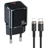 USAMS Tinklo įkroviklis 1xUSB-C T45 30W PD3.0 Fast Charging +kabelis U63 USB-C/Lightning juodos spalvos UXTZH01 (USAMS-UX)