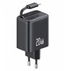USAMS Laidinis įkroviklis 1xUSB-C su suvyniojamu kabeliu USB-C Retractable PD+QC 20W Gan Fast Charging juodos spalvos YC Series CC233TC01 (US-CC233)