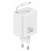 USAMS Laidinis įkroviklis 1xUSB-C su suvyniojamu kabeliu USB-C Retractable PD+QC 20W Gan Fast Charging baltos spalvos YC Series CC233TC02 (US-CC233)