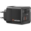Verbatim GaN sieninis įkroviklis, 65 W, 2 prievadai, USB-C laidas, sulankstomas JAV kištukas su ES / JK adapteriais