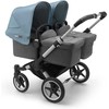 Vaikiškas universalus vežimėlis dvynukams Bugaboo donkey 3 twins alu/ pilkas melange / vapor mėlynas