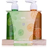 Accentra SPA COLLECTION hand care SET on a wooden tray with a pump incl. 2 x 290 ml hand soap, 2 scents/colors: citrus and oranžinis, mint and lime, VE 6