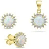 Brilio Silver Brilio Sidabrinis Gold-plated jewelry set with zircons and baltas opal SET231Y (pendant, earrings)