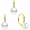 Brilio Silver Gold-plated jewelry set with zircons and pearls SET291Y (pendant, earrings)