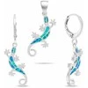 Brilio Silver Playful sidabrinis jewelry set Gekon with opals SET287WB (pendant, earrings)