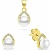 Brilio Silver Elegant auksinis-plated jewelry set with pearls SET290Y (pendant, earrings)