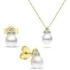 Brilio Silver Brilio Sidabrinis Gold-plated jewelry set with real pearls SET228Y (pakabukas, earrings)
