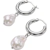 Furiosa Steel hoops with genuine baroque pearl Hoops SE-PEARLHOOPS-S