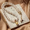 Golden Ball Necklace with 24K Gold in Lampglas Pearl and Freshwater Pearls NTB2/LIGHT