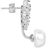 Jwl Luxury Pearls Asimetriški auskarai - dvigubi auskarai su tikru baltu perlu ir išilginiai auskarai su cirkoniais JL0260
