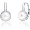 Jwl Luxury Pearls Elegant sidabrinis auskarai su perlu ir cirkoniais JL0640