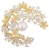 Jwl Luxury Pearls Blizganti paauksuota sagė 2in1 su tikru perlu ir kristalais JL0730