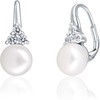 Jwl Luxury Pearls Prabangūs sidabriniai auskarai su tikru perlu ir cirkoniais JL0641