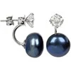 Jwl Luxury Pearls Sidabriniai auskarai su tikru mėlynu perlu ir krištolu 2in1 JL0225