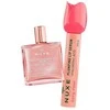 Nuxe Ready Go Glow komplektas suchy olejek regenerujący 10ml + nawilżające serum powiększające usta 8ml + gumka do włosów