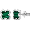 Silvego Sidabrinis earrings four-leaf clover Jonet with natural malachite and Brilliance Zirconia MW02866EG