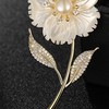 Troli Brooch with genuine pearl in flower and rhinestones Gold