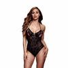 Baci Lace Teddy Juodas One Size - Floral Sheer Bodysuit