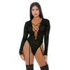 Forplay Feline Bodysuit with Cheetah Mesh and Long Sleeves XL by Lustful
