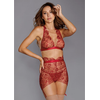 Dreamgirl 11804 Three-Piece Embroidered Set M Raudona Adjustable Garter Skirt