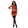 Dreamgirl Leg Avenue Fishnet &amp; Lace 4-Piece Lingerie Set with Velvet Trim One Size