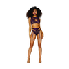 Dreamgirl Lace &amp; Mesh 3-Piece Lingerie Set XL Aubergine Metallic Finish