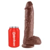 Pipedream King Cock 10 colių dydžio kamuoliukai rudi