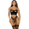 Forplay Peek Inside 3-Piece Lace Lingerie Set with Garter Belt - Size M