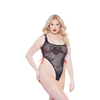 Allure Kitten Plus Size High-Cut Lace Bodysuit with Open Design - Juodas