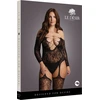 Shots Leg Avenue Plus Size Lace Crisscross Bodystocking Deep V-Neck Juodas