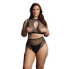 Shots Duo Net Plus Size Keyhole Crop Top &amp; High-Waisted Set Juodas XL-4XL
