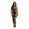 Shots Leg Avenue Plus Size High Neck Net Mini Dress with V Accent, Juodas