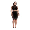 Shots Kala XXXVII Plus Size Two-Piece Set - Turtleneck Crop Top &amp; Skirt, Juodas