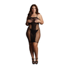 Shots KissMePlus Knee-Length Lace &amp; Fishnet Dress, Deep V, Plus Size, Juodas