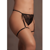 Shots Marie Plus Size Lace Thong with Adjustable Garters &amp; Gold Accents