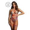 Shots Allure Open-Cup Tie Dye Bodystocking with Decorative Bling Stickers, One Size
