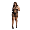 Shots Peek-A-Boo Plus Size High Neck Fishnet Dress with Lace Trim XXL-5XL