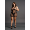 Shots Peek-A-Boo Plus Size High Neck Fishnet Dress with Lace Trim XXL-5XL